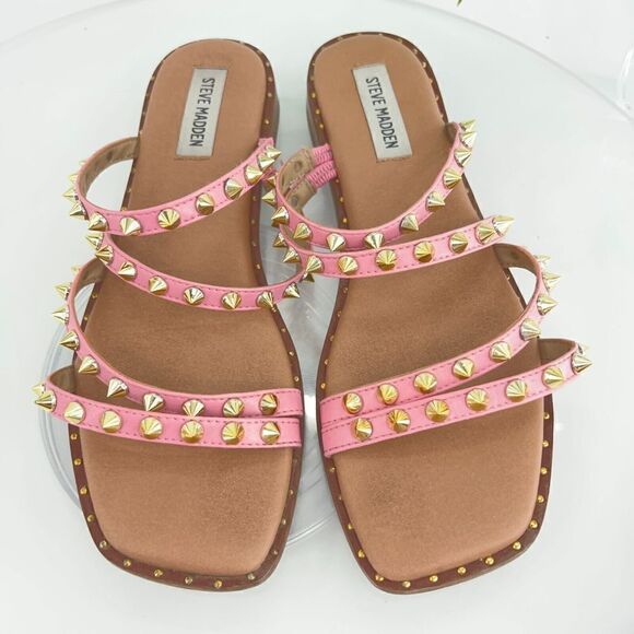 Steve Madden Selina Spiked Sandals Women's 8 Pink Gold Strappy Slip On Slides - Picture 11 of 12